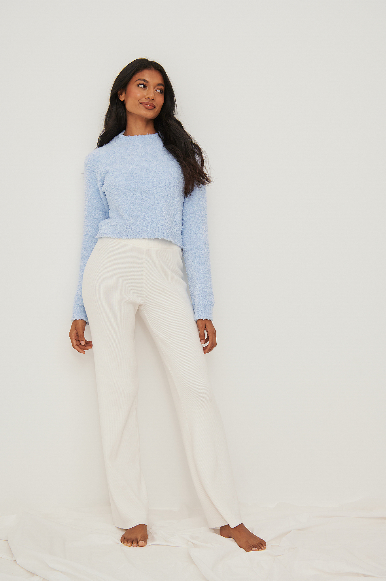 Light Blue Cropped Knitted Raglan Sweater