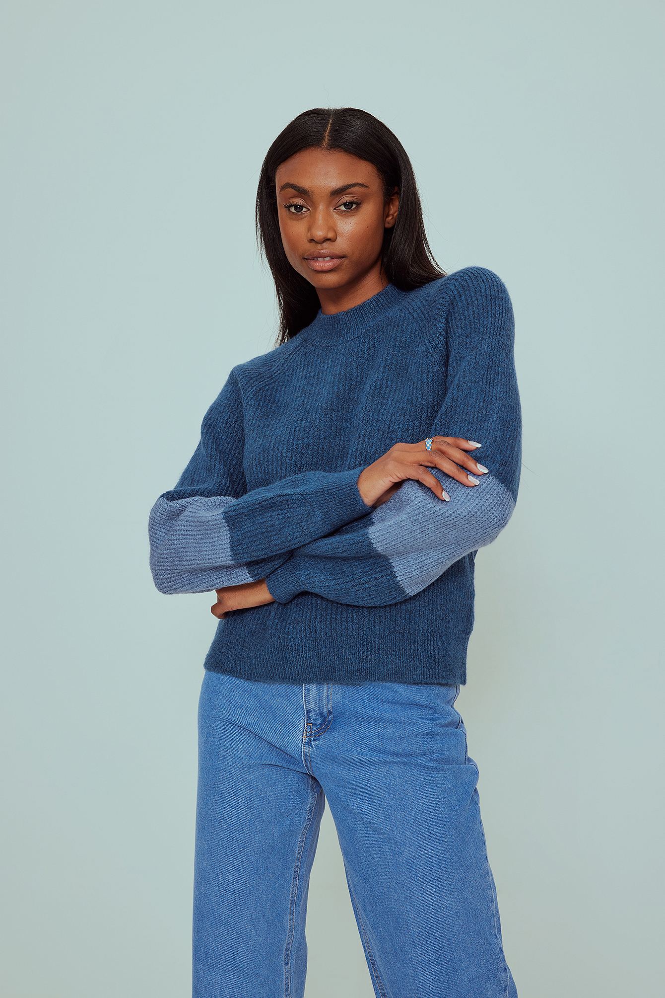 Beige Wide Rib Knitted Sweater