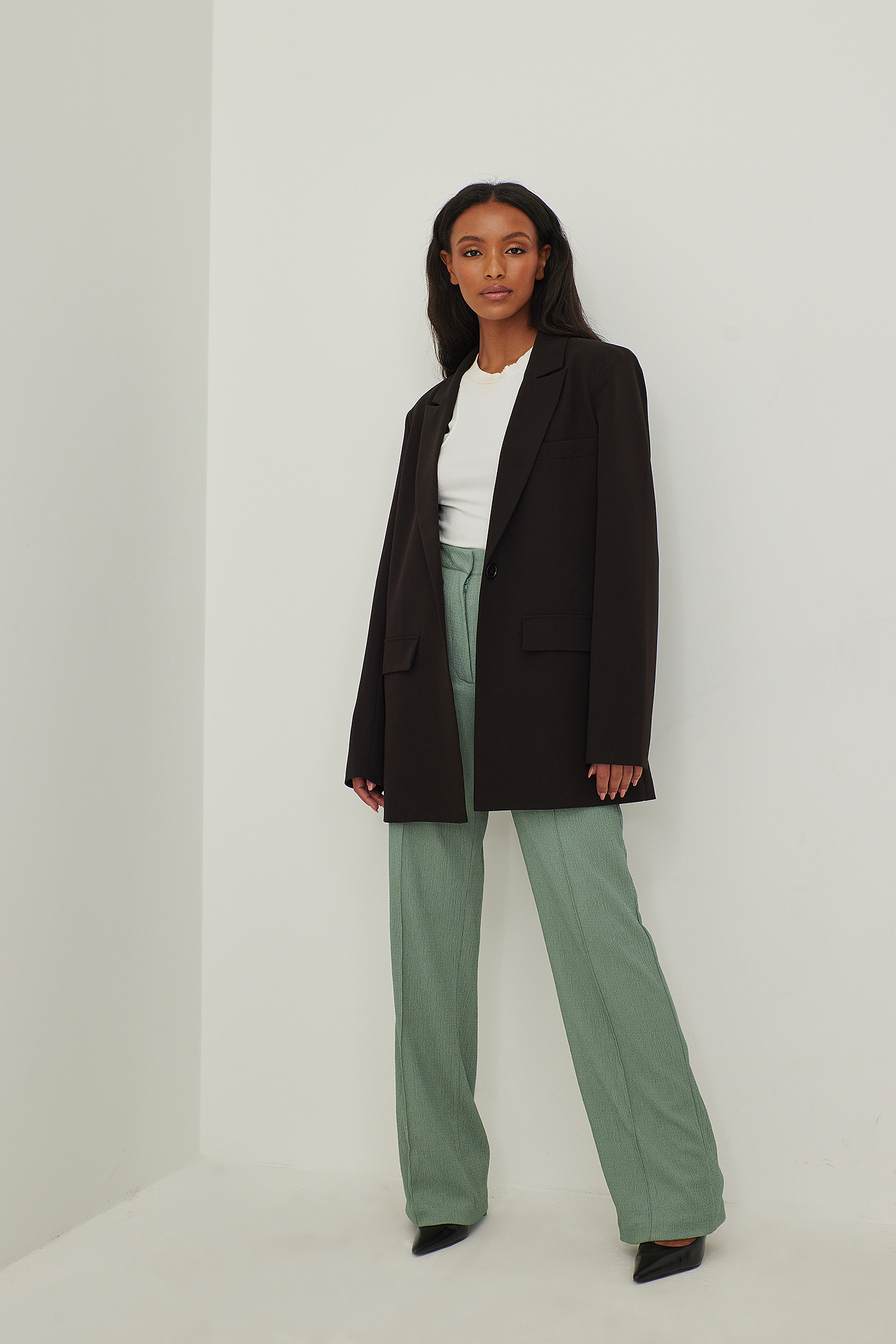 Recycled Structured Seamline Suit Pants Outfit.
