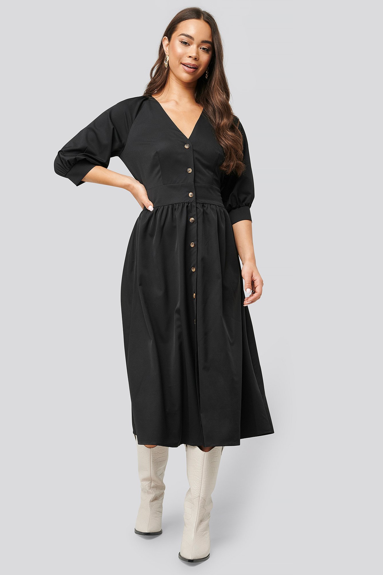 Belted Balloon Sleeve Dress Outfit