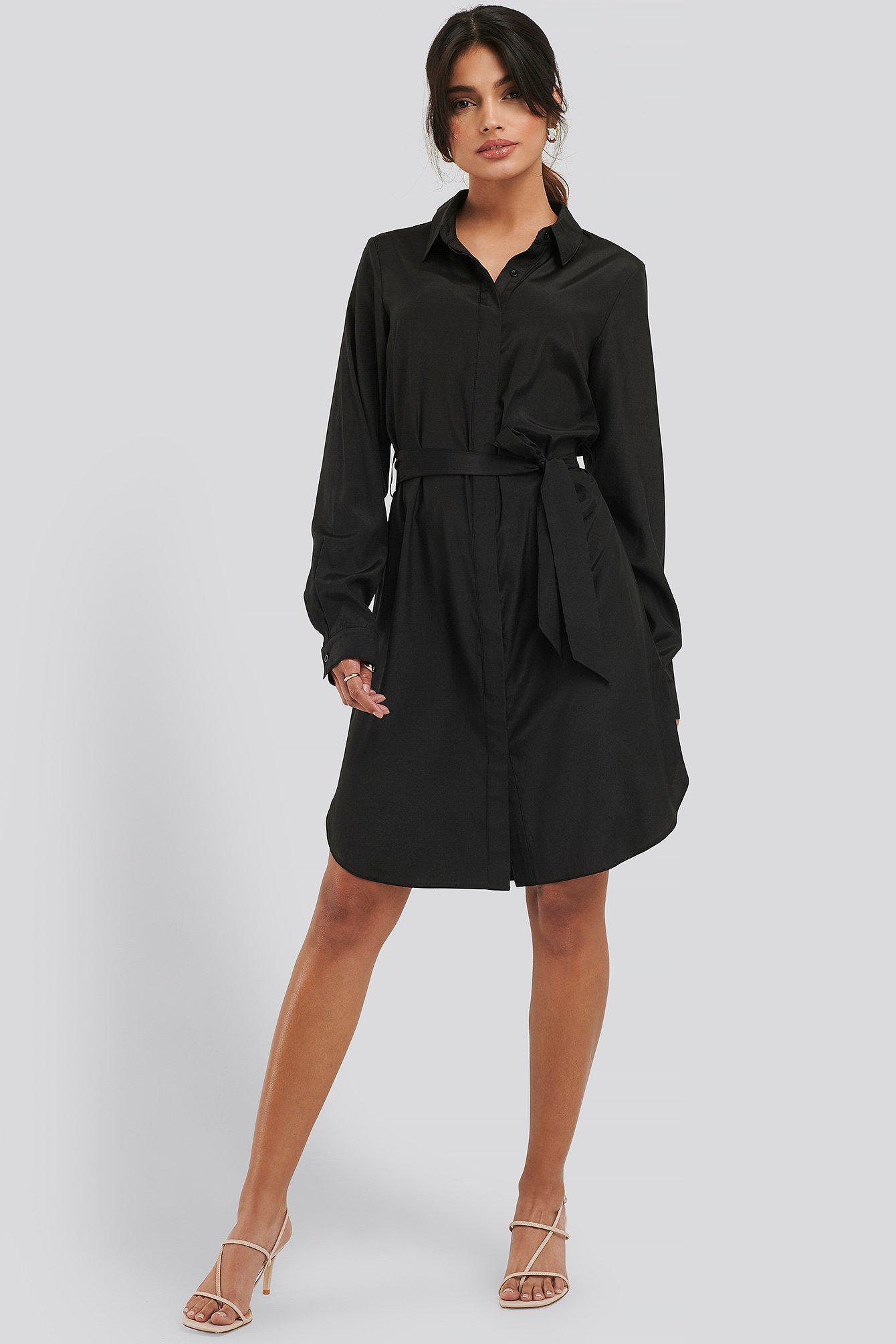 Long Sleeve Belted Shirt Dress Outfit