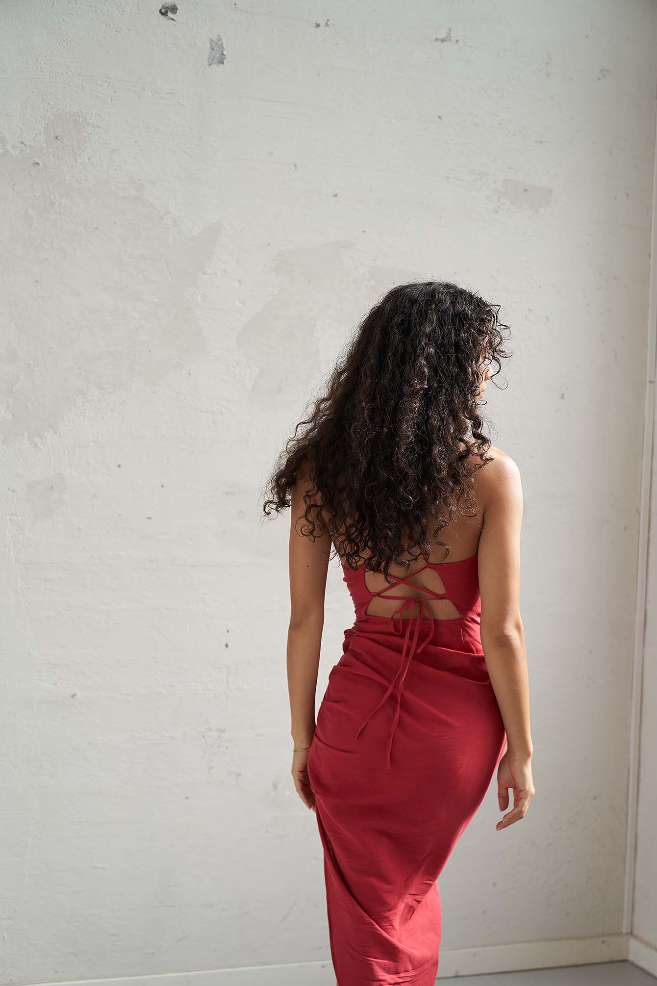 Red Thin Strap Slip Dress