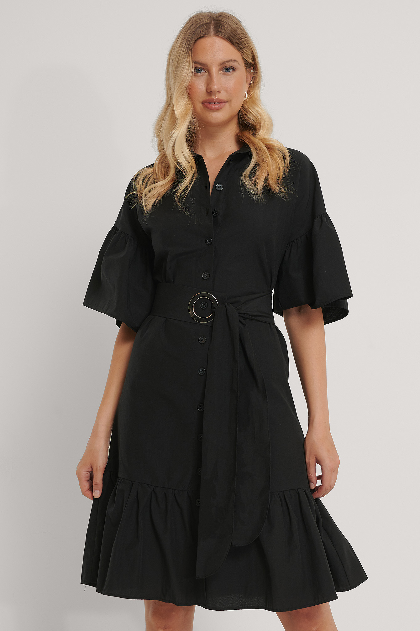 Black Belted Shirt Mini Dress