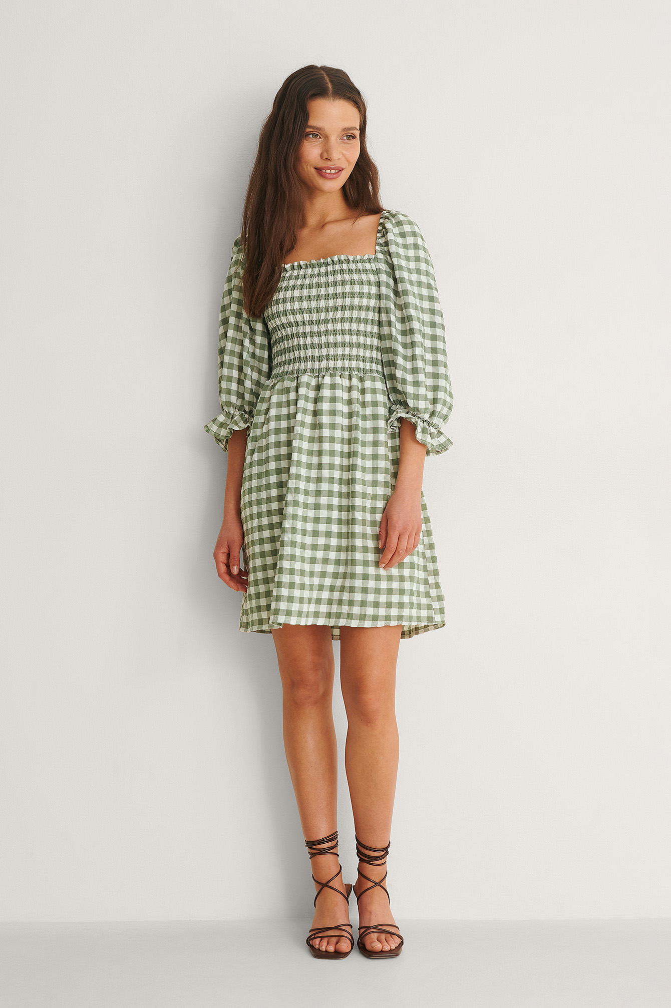 Khaki Checkered Mini Dress