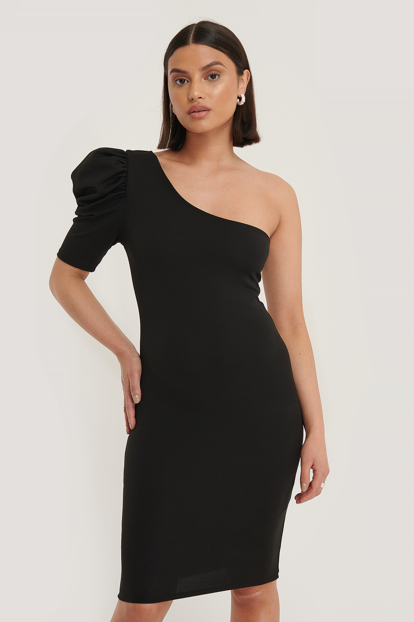 Black Single Sleeve Mini Dress