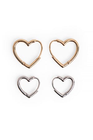 Silver/Gold Lot de 2 paires de petites créoles cœur