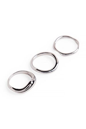 Silver 3-Pack Silver Plated Wavy Rings