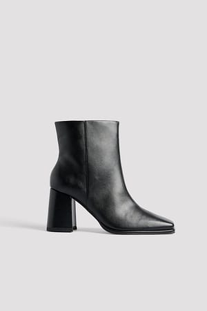 Black Ankle Squared Toe Boots