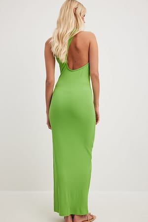 Green Asymmetric Back Maxi Dress