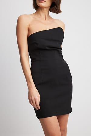 Black Asymmetric Bandeau Mini Dress
