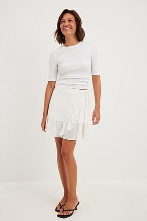 White Asymmetric Recycled Frill Mini Skirt