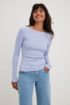Dusty Blue Babylock Ribbed Long Sleeve Top