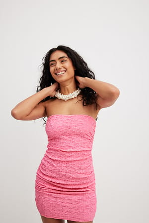 Light Pink Bandeau Waffled Mini Dress