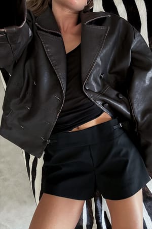 Brown Belt Detail PU Jacket