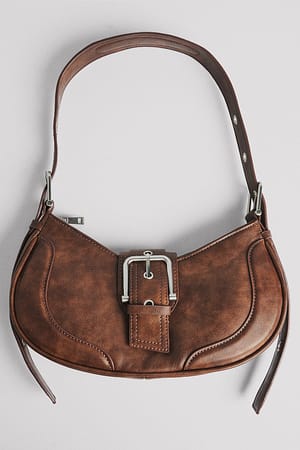 Washed Brown Buckle Detail Shoulder Bag