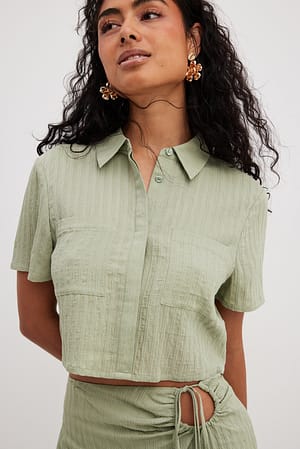 Soft Green Button Down Front Short Sleeve Shirt