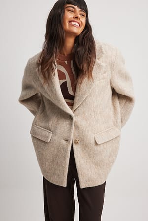 Light Beige Classic Wool Blend Short Coat