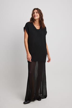 Black Combined Knit Maxi Dress