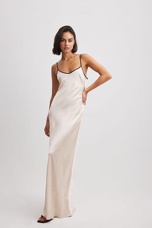 Cream Contrast Detailed Slip Dress