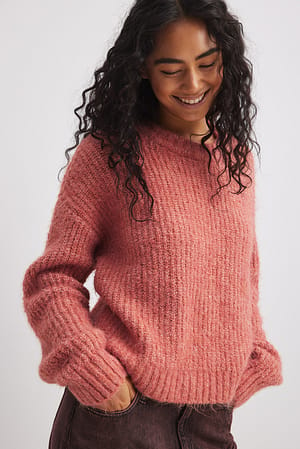 Multi Pink Crew Neck Melange Knitted Sweater