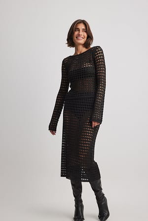 Black Crochet Knitted Midi Skirt
