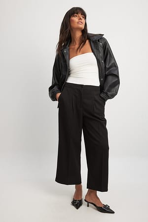 Black Cropped Straight Suit Pants