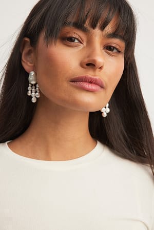 White Dangle Pearl Earrings