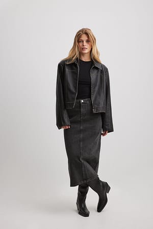 Grey Denim Tailored Detail Maxi Skirt