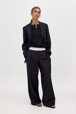 Black Detailed Low Waist Wide Leg Pants