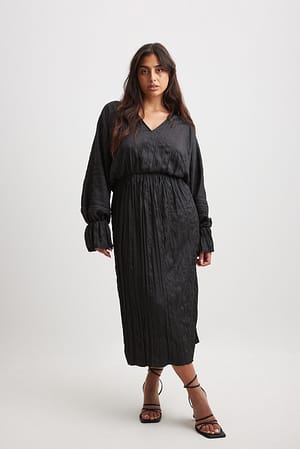 Black Draped Structured Midi Dress