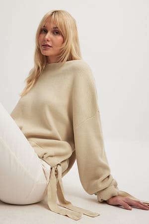 Light Sand Drawstring Knitted Sweater