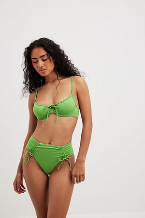 Green Drawstring Detail High Cut Bikini Panty
