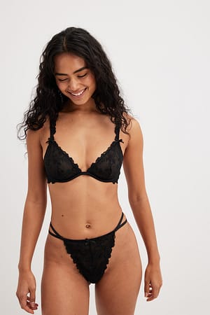 Black Embroidery Strappy Detail T-String