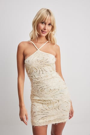 Champagne Feather Sequin Mini Dress