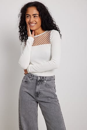 Offwhite Fine Knitted Net Detail Top