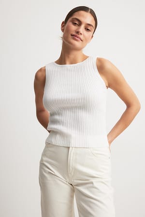 White Fine Knitted Sleeveless Top