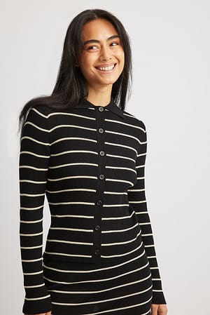Black/Creme Fine Knitted Striped Cardigan