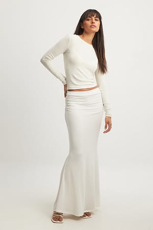 White Fitted Rouched Maxi Skirt