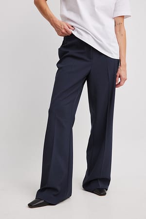 Navy Flared Fitted Mid Waist Suit Pants