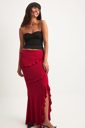 Red Flounce Maxi Skirt