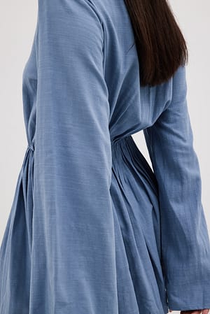 Blue Flowy Deep V-neck Mini Dress