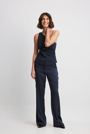 Navy Flowy Fitted Trousers