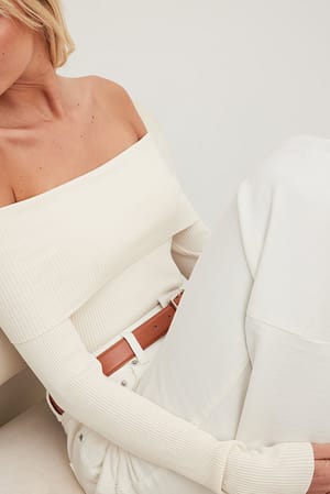 Offwhite Folded Offshoulder Knitted Top
