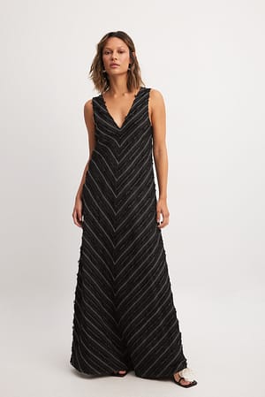 Black Fringed Sleeveless Maxi Dress