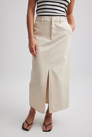 Light Beige Front Slit Midi Skirt