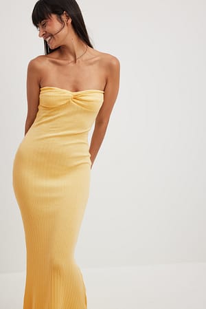 Yellow Front Twist Maxi Tube Dress