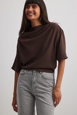 Brown Funnel Neck Cropped Top