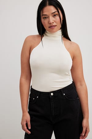 Offwhite Funnel Neck Shiny Top