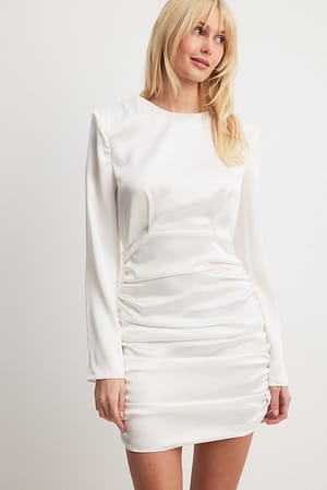 White Gathered Skirt Satin Dress