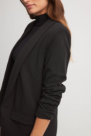 Black Gathered Sleeve Blazer